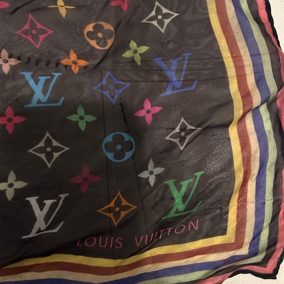 AUTHENTIC Louis Vuitton Marukami Black Rainbow Monogram Silk Scarf - Picture 4 of 8